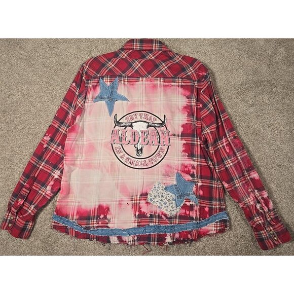 OOAK Upcycled Flannel Shacket Shirt Jason Aldean Small Town Country Music Sz XL - Picture 1 of 16